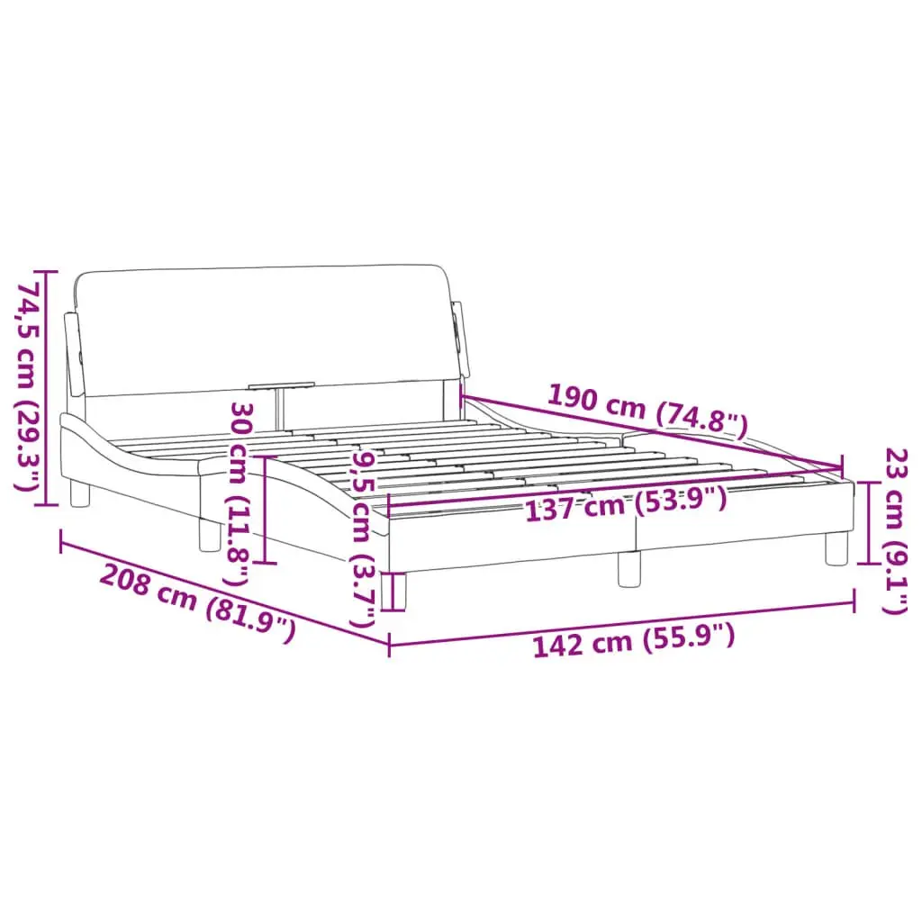 Double Bed Frame Soft Velvet Upholstery Integrated Headboard 137x190 cm Black