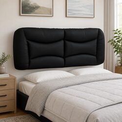 137cm Black Faux Leather Headboard Cushion for Double Beds
