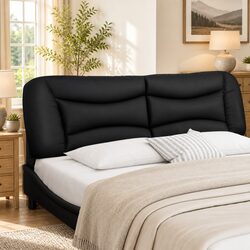 180cm Wall Mounted Headboard Cushion in Black Faux Leather