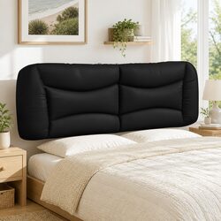 Wall Mounted Black Faux Leather Headboard Cushion 153cm