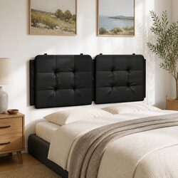 Wall-Mounted Bed Pillow Black Faux Leather Headboard 137cm