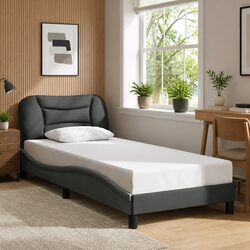 90x190 cm Bed Frame with Headboard Grey Fabric