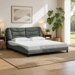 King Bed Frame 180x200 cm Grey Fabric with Slatted Base