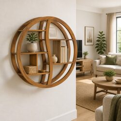 Yin Yang Wall Shelf Made of Solid Teak Wood