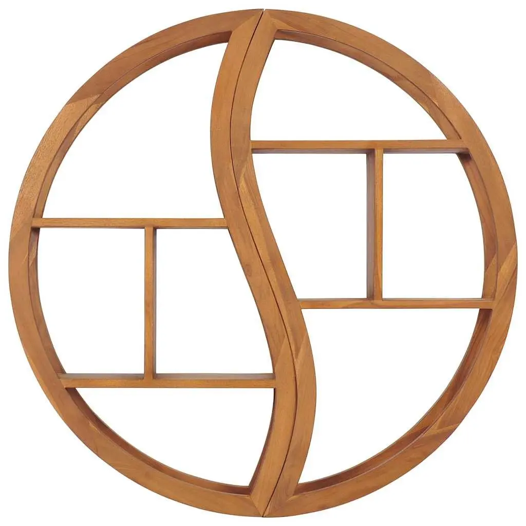 Yin Yang Wall Shelf Solid Wood Teak Storage Display Organizer Brown