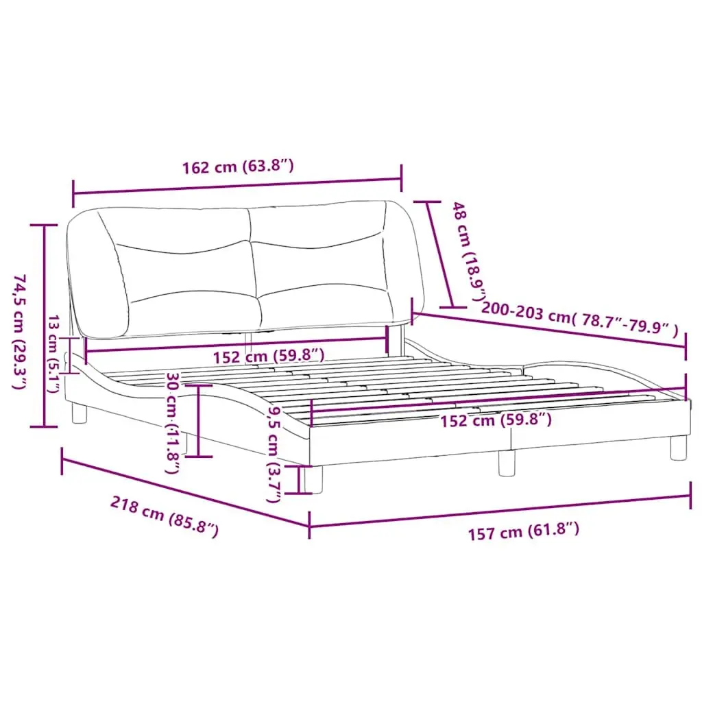 Queen Bed Frame with Cushioned Headboard Plywood Slats 152x203cm Black