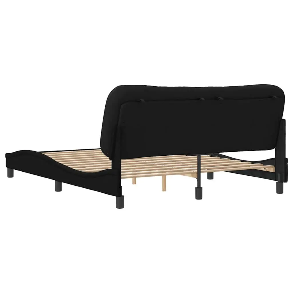 Queen Bed Frame with Cushioned Headboard Plywood Slats 152x203cm Black