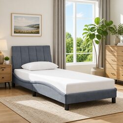 90x190 cm Bed Frame with Headboard in Grey Velvet