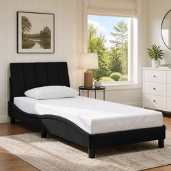 90x190 cm Bed Frame with Black Velvet Headboard