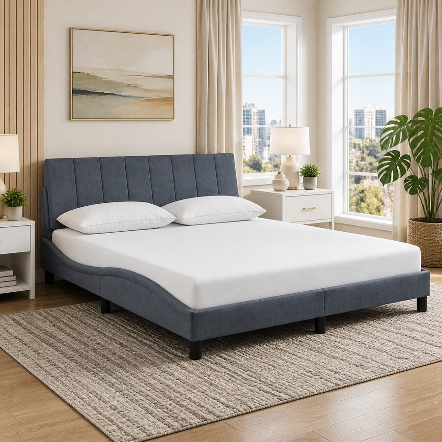 Queen Bed Frame with Upholstered Headboard, 152x203cm