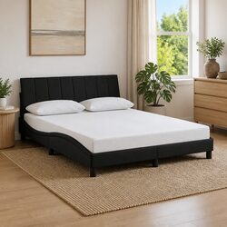 Queen Bed Frame with Velvet Headboard and Plywood Slats