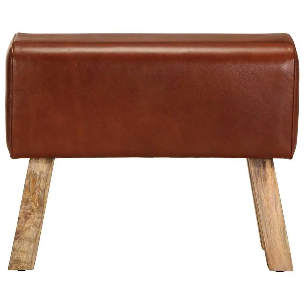 Gym Bok Bench Comfort 58 cm Brown Leather Seat Solid Wood Legs