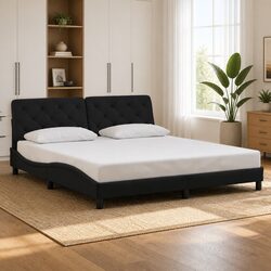 Black Bed Frame with Velvet Headboard 180x200 cm