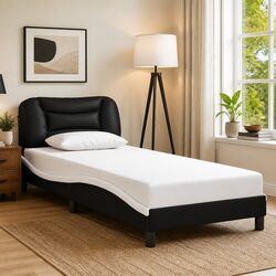 Black Bed Frame with Slatted Base and Headboard Pillow 90x190 cm