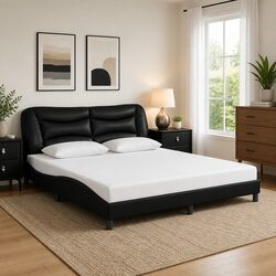 King Bed Frame 180x200cm Black Faux Leather with Slatted Base