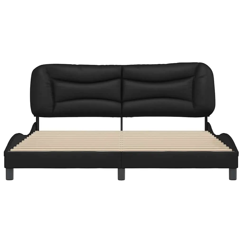 King Bed Frame Faux Leather Headboard Slatted Base 180x200cm Black