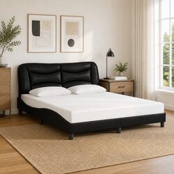 Queen Bed Frame Black Faux Leather Headboard 152x203 cm