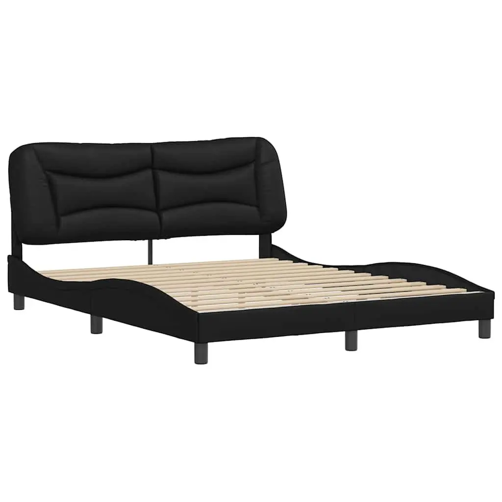 Queen Bed Frame Faux Leather Padded Headboard 152x203 cm Black
