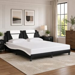 Black White Faux Leather King Bed Frame 180x200 cm