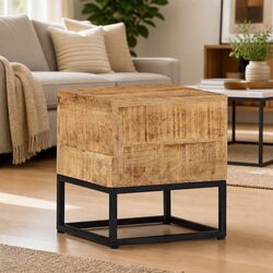 Rough Mango Wood Side Table with Iron Legs 30x30x33 cm