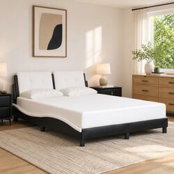 Double Bed Frame with Cushioned Headboard, 137x190 cm