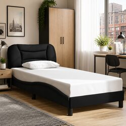 Black Bed Frame with Foam Headboard and Slatted Base 90x190 cm