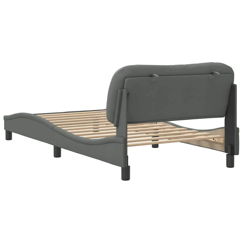 Bed Frame with Upholstered Headboard Foam-filled Support 107x203cm Grey