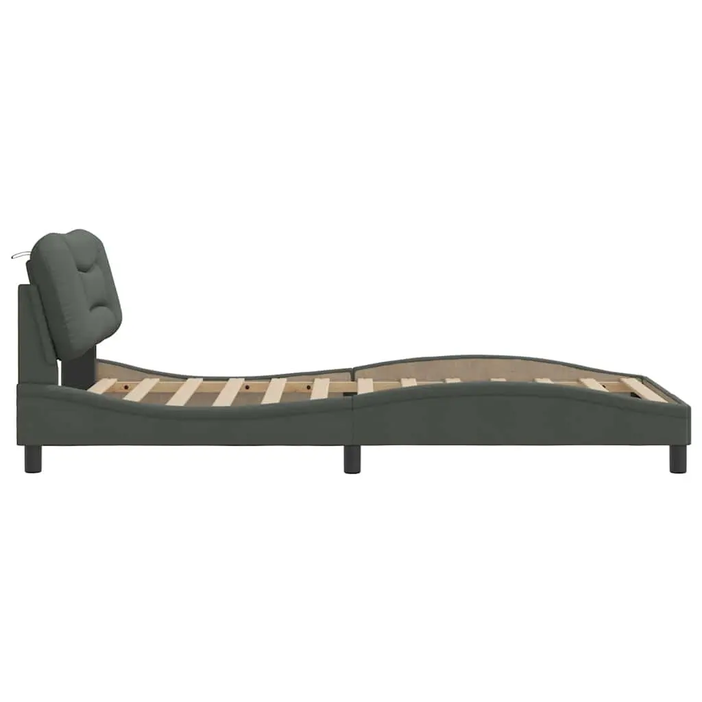 Bed Frame with Upholstered Headboard Foam-filled Support 107x203cm Grey