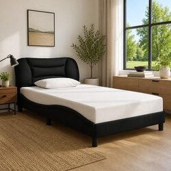 King Single Bed Frame with Plywood Slats and Fabric Headboard 107x203 cm