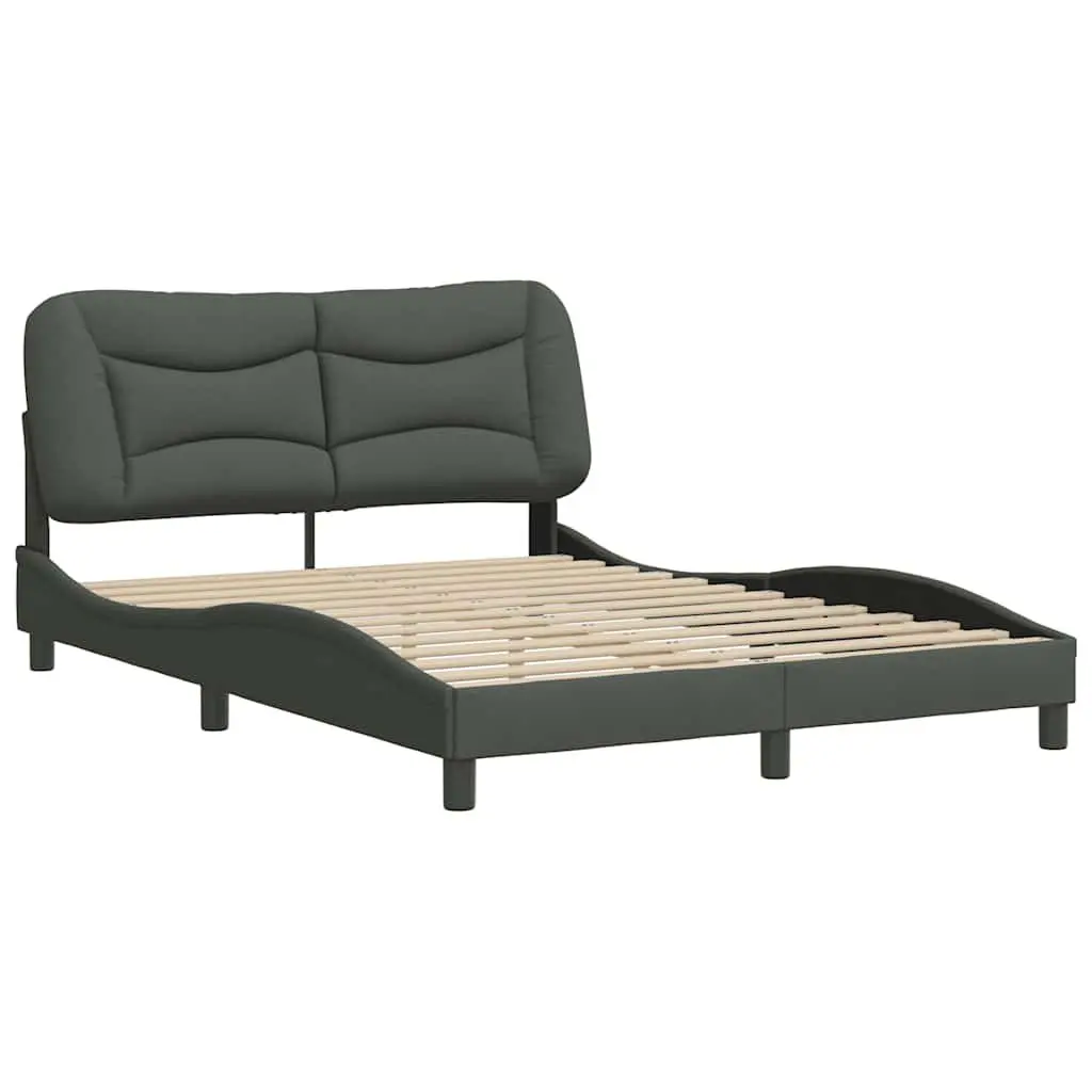 Queen Bed Frame Grey Fabric Upholstered Headboard 152x203cm