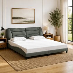 King Bed Frame 180x200cm in Grey with Upholstered Headboard