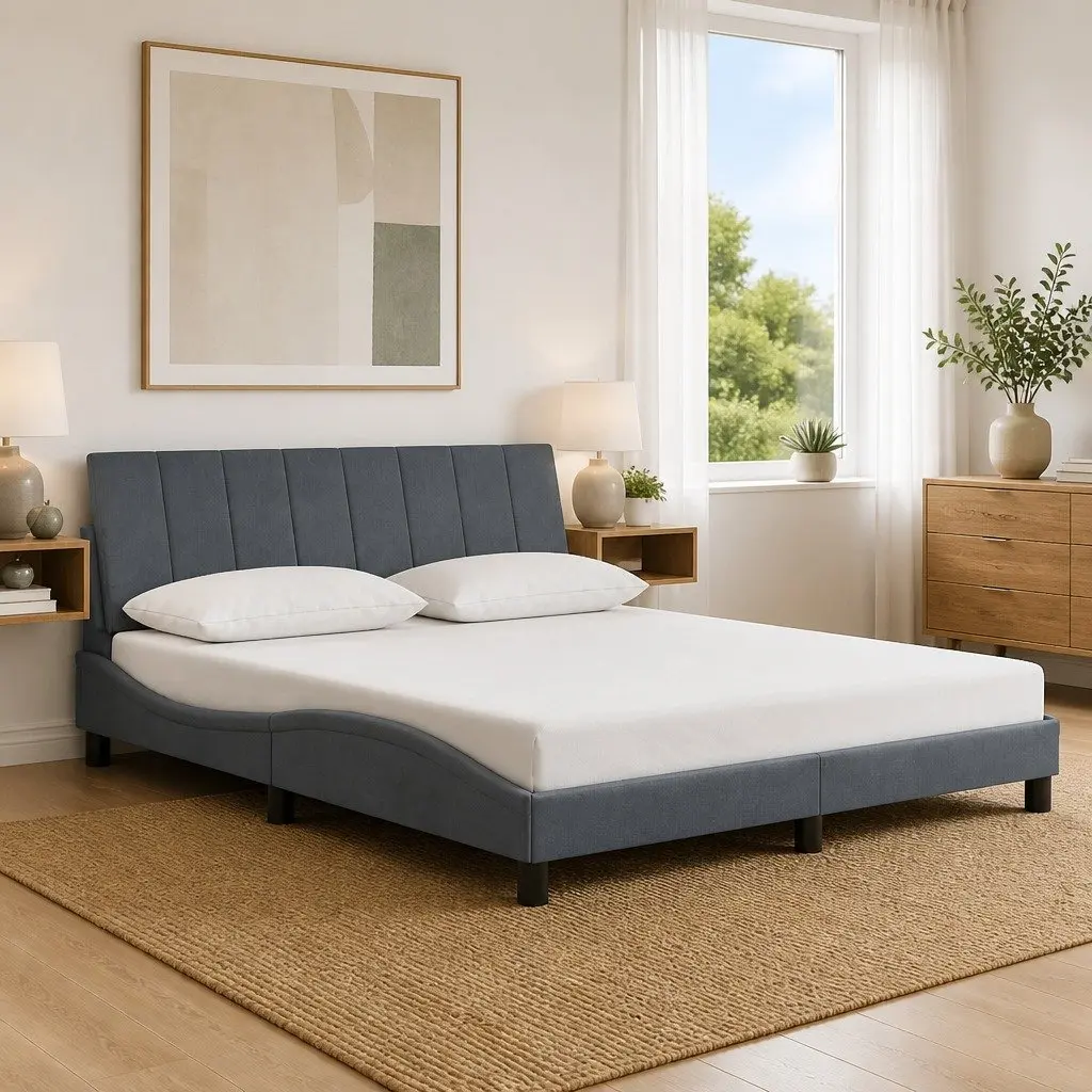 Queen Bed Frame Velvet Upholstered Modern 152 x 203 cm Grey