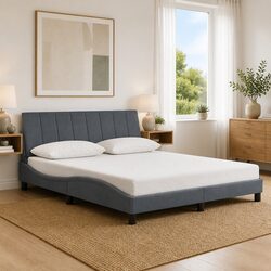 Queen Size Bed Frame with Modern Velvet Headboard