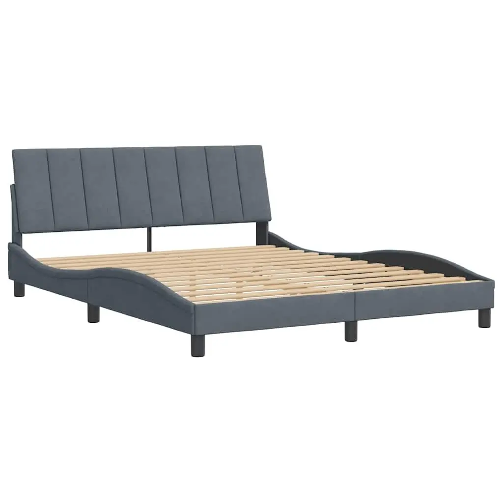 Queen Bed Frame Velvet Upholstered Modern 152 x 203 cm Grey
