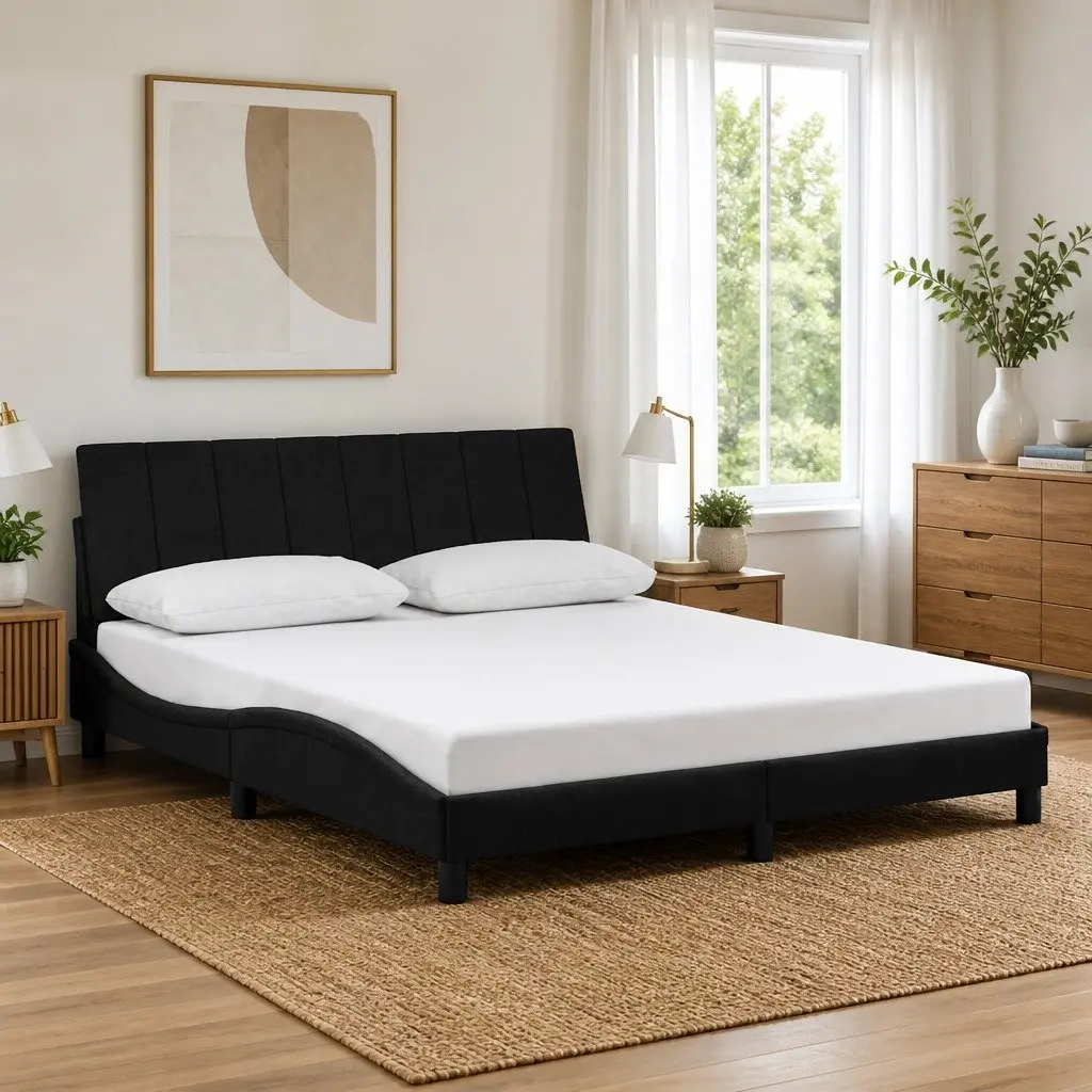 Queen Bed Frame Velvet Upholstered Headboard Black 152x203 cm