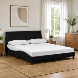 Queen Bed Frame with Velvet Headboard and Plywood Slats