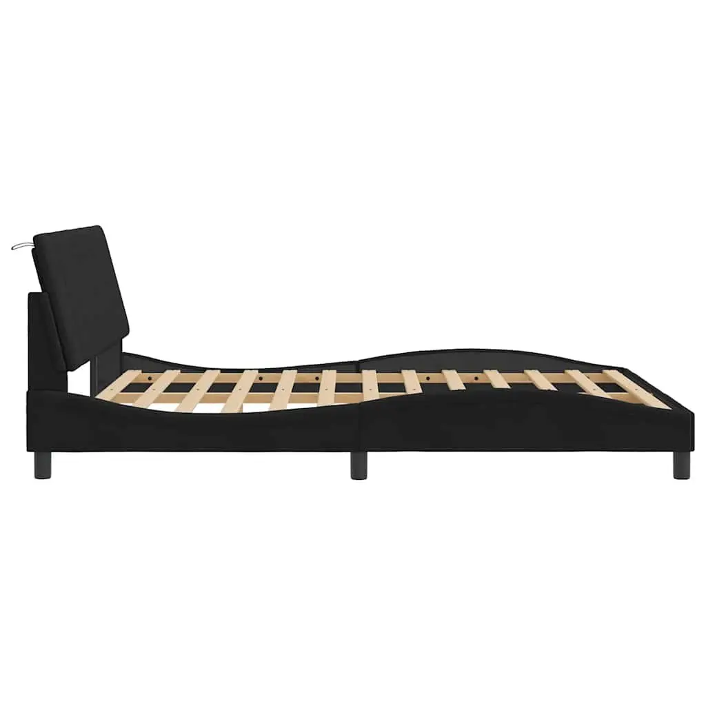 Queen Bed Frame Velvet Upholstered Headboard Black 152x203 cm
