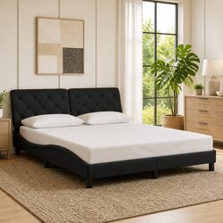 Queen Bed Frame with Velvet Headboard and Plywood Slats