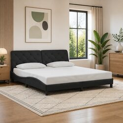 Black Velvet Bed Frame with Waved Design and Foam Headboard
