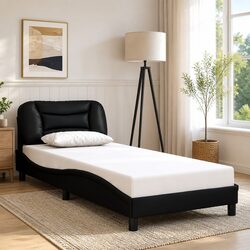Black Faux Leather Bed Frame with Slatted Base 90x190 cm