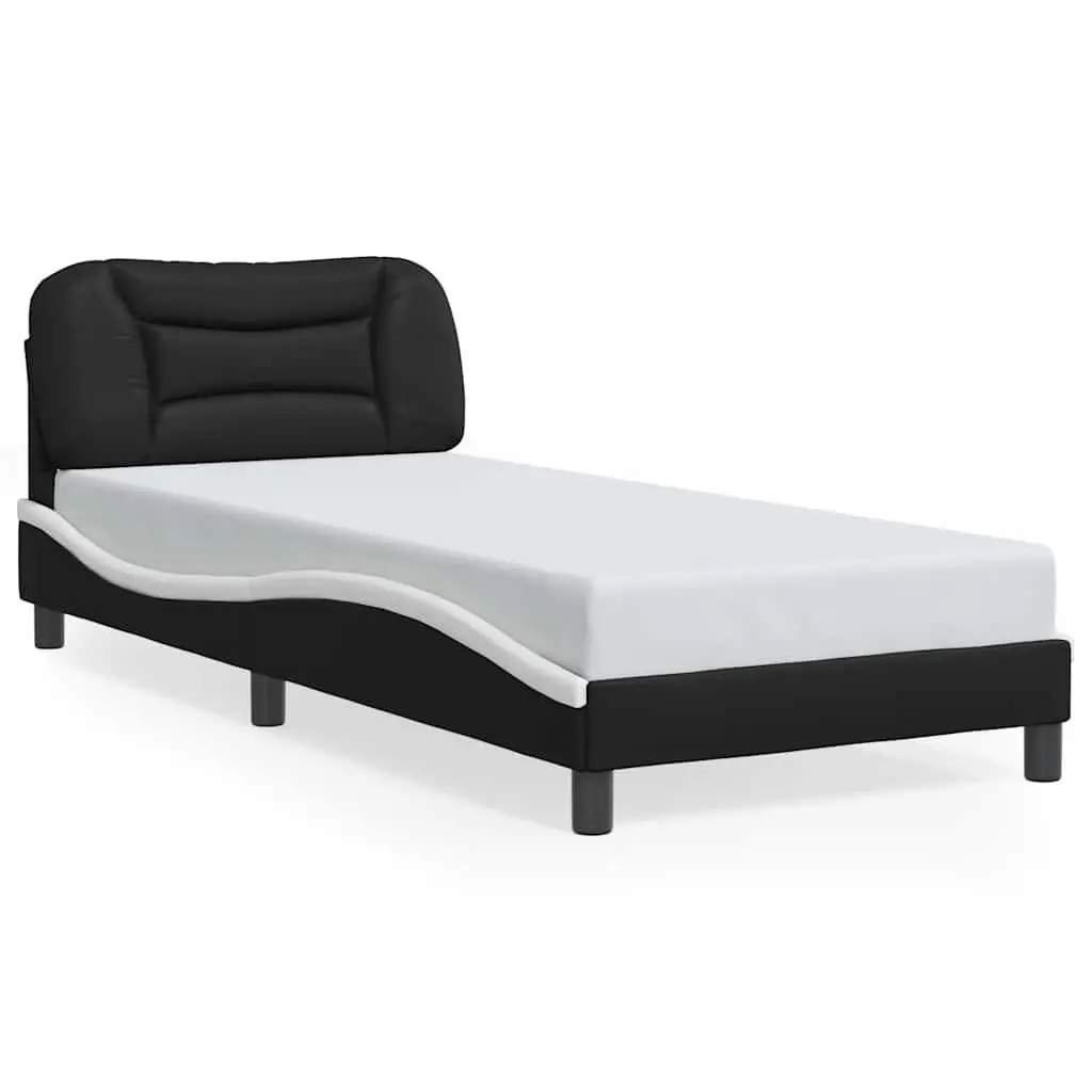 Bed Frame Comfort 90x190 cm White Black Faux Leather Slatted Base