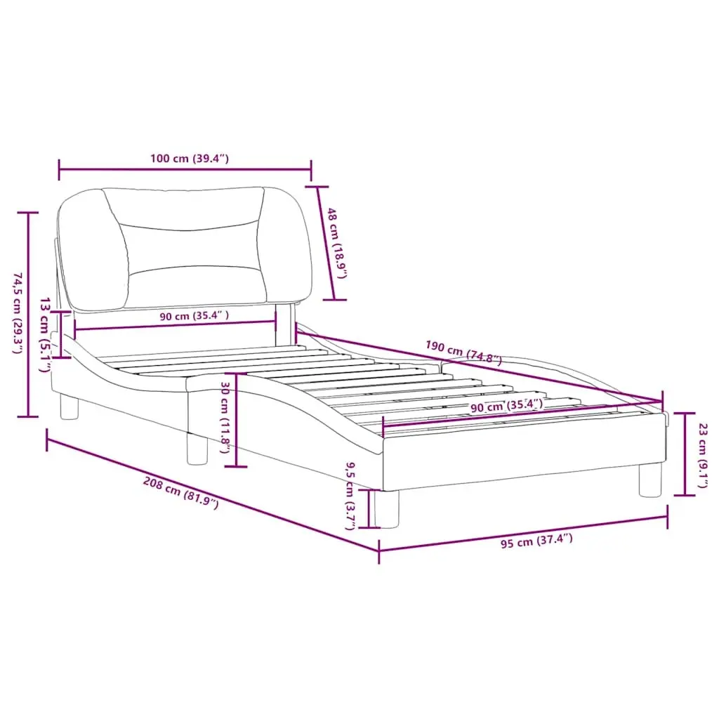 Bed Frame Comfort 90x190 cm White Black Faux Leather Slatted Base