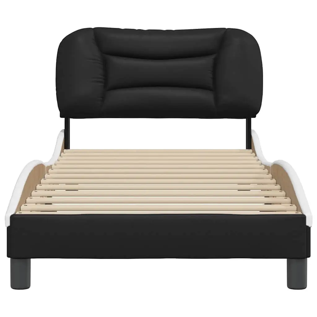 Bed Frame Comfort 90x190 cm White Black Faux Leather Slatted Base