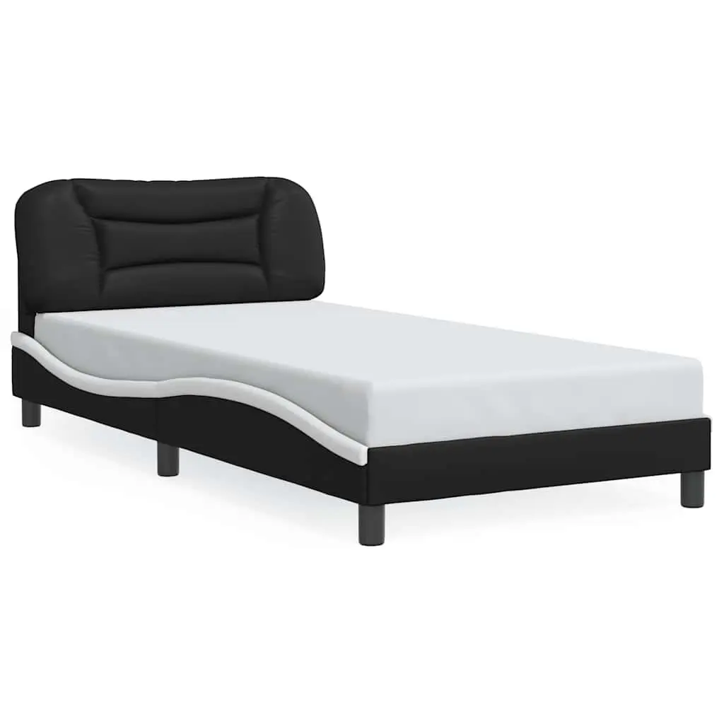Bed Frame with Headboard Foam-Stuffed Padded 107x203cm Faux Leather White Black