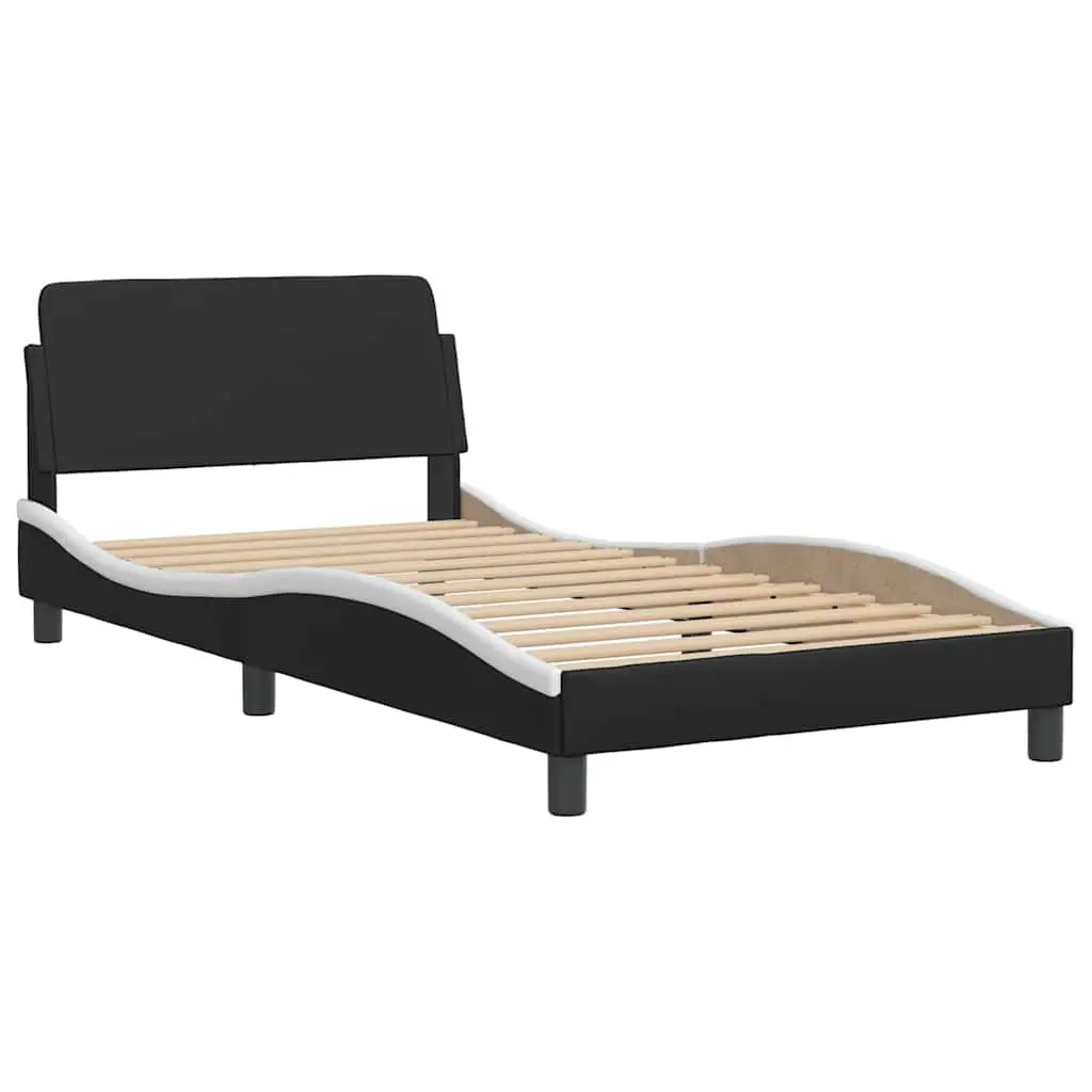 Bed Frame with Headboard Foam-Stuffed Padded 107x203cm Faux Leather White Black