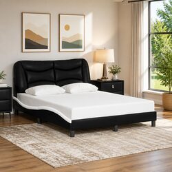 Double Bed Frame with Cushioned Headboard, 137x190 cm