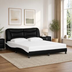 Queen Bed Frame with Padded Headboard in White Faux Leather