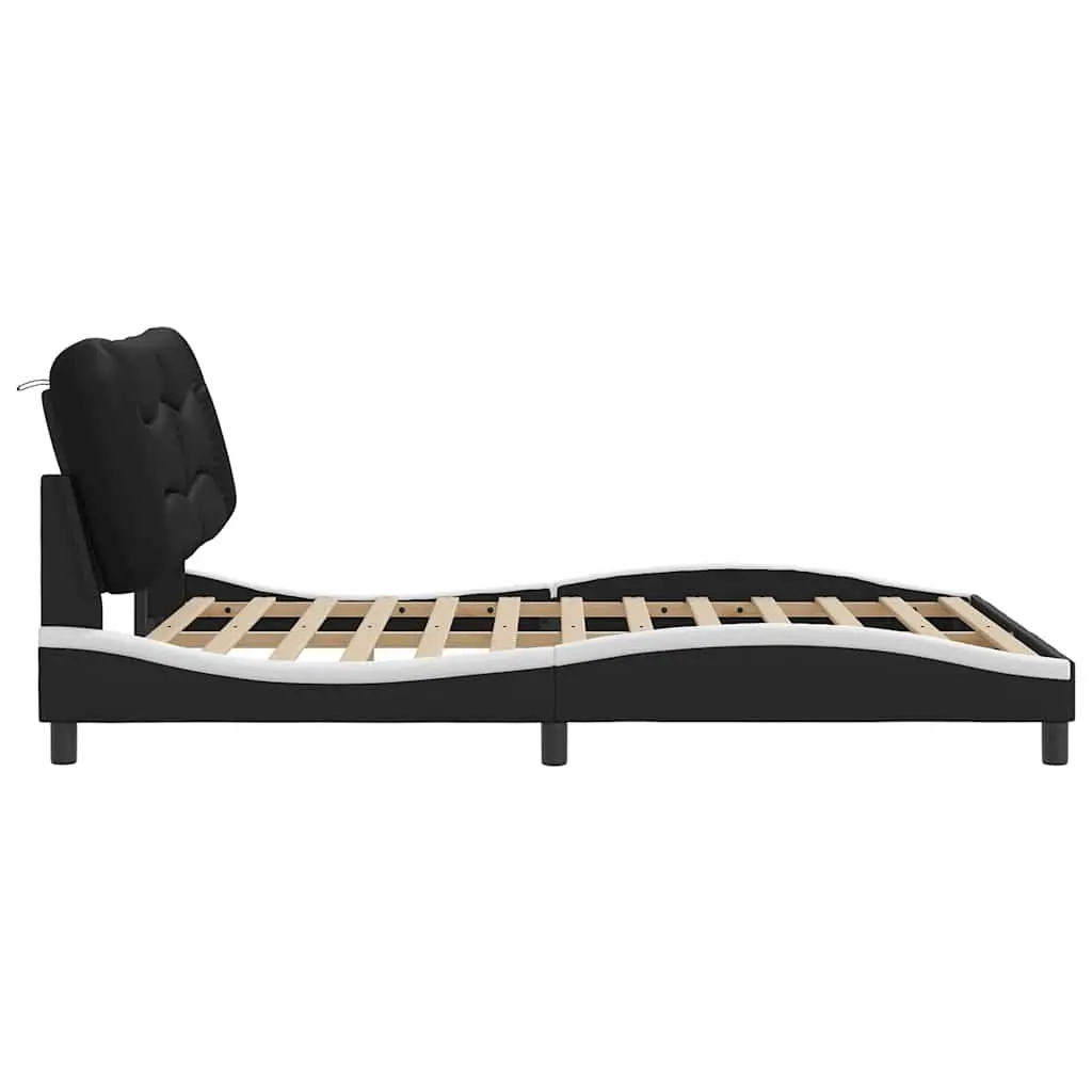 Queen Bed Frame with Headboard White Faux Leather Modern Bedroom Furniture