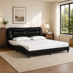 King Bed Frame 180x200cm Black Faux Leather with Slatted Base