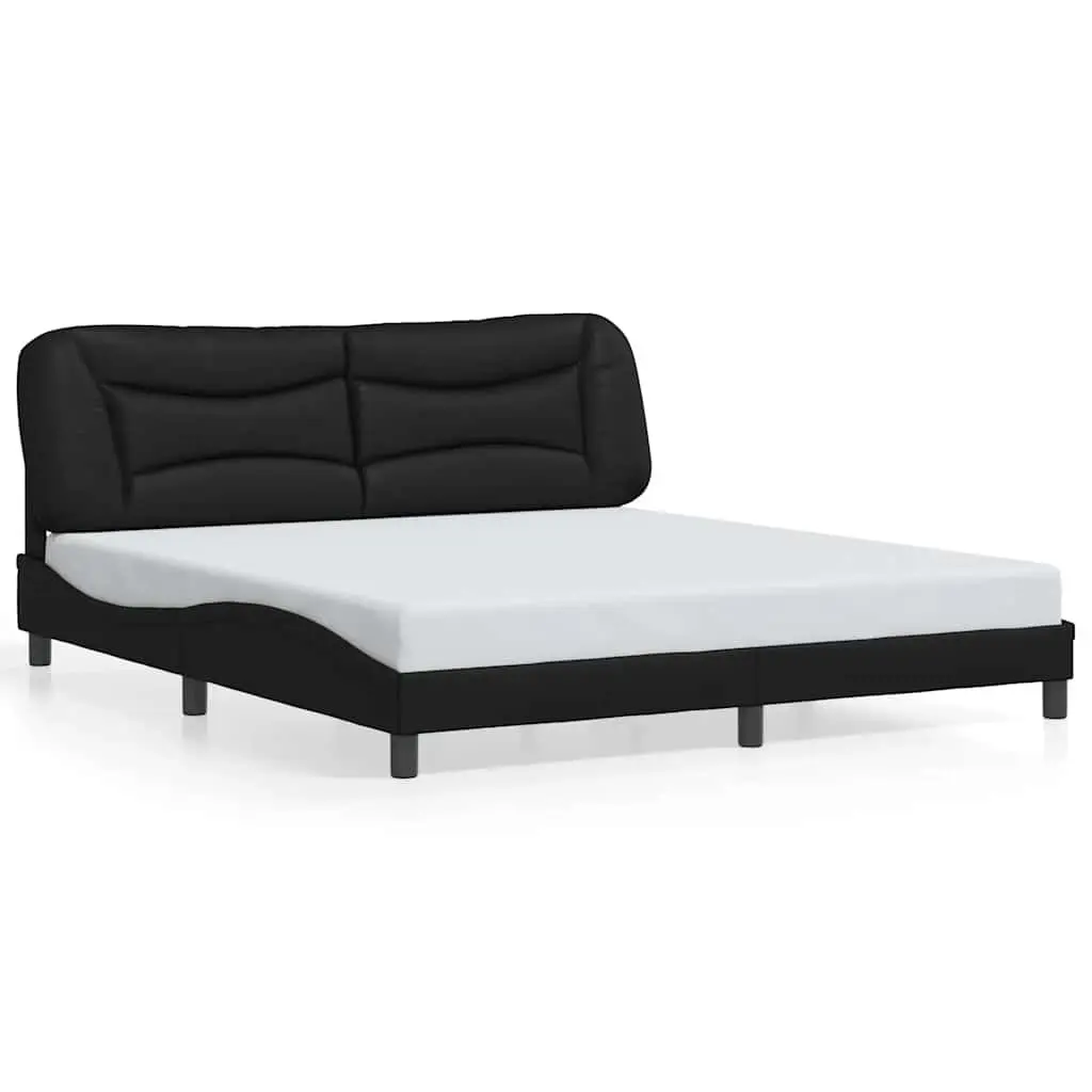 Bed Frame Faux Leather Cushioned Headboard 180x200cm Black
